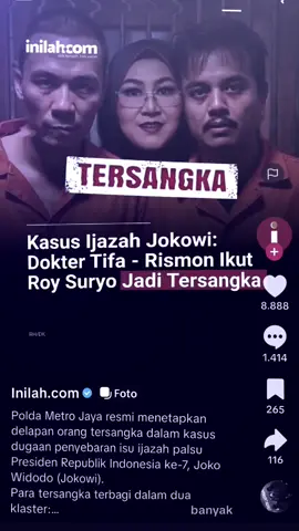 Beliau masih dengan wr 100% nya ☠️ Roy Suryo dan sejumlah pihak resmi ditetapkan sebagai tersangka dalam kasus dugaan ijazah palsu Presiden Joko Widodo. Langkah hukum ini menjadi babak baru dari polemik panjang yang sempat ramai di media sosial.  #viral #news #jokowidodo #roysuryo #drtifa #hukumindonesia #fyp #trending #masukberandafyp 