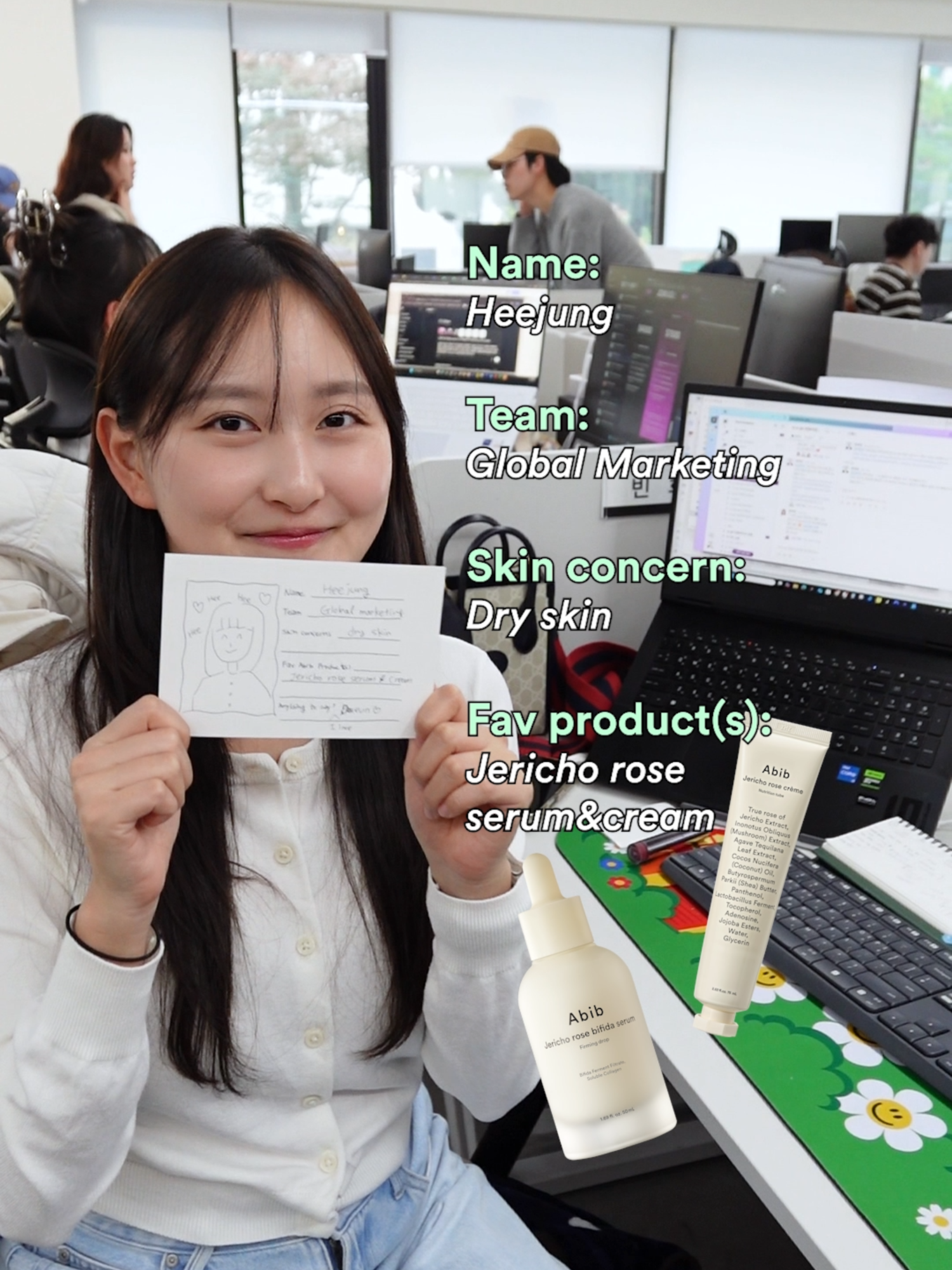 Check out Abib staff's favorite product!👀 And what's yours?💬 #abib #office #jerichorose #glutathiosome #PDRN