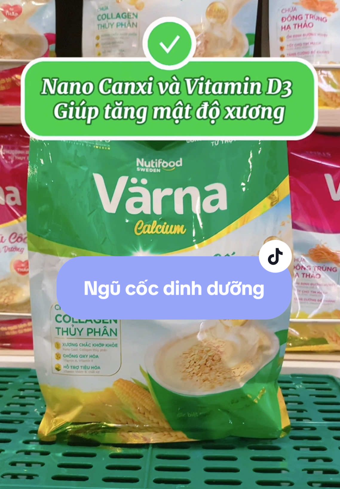 Ngũ cốc Varna Calcium – công thức Thụy Điển với Nano Canxi, Vitamin D3, Collagen thủy phân và chất xơ tự nhiên, giúp xương chắc khỏe, da đẹp và tiêu hóa nhẹ nhàng. #KhoeDepMoiNgay #NguCocVarna #NguCocDinhDuong #CollagenThuyPhan #NutiFood 