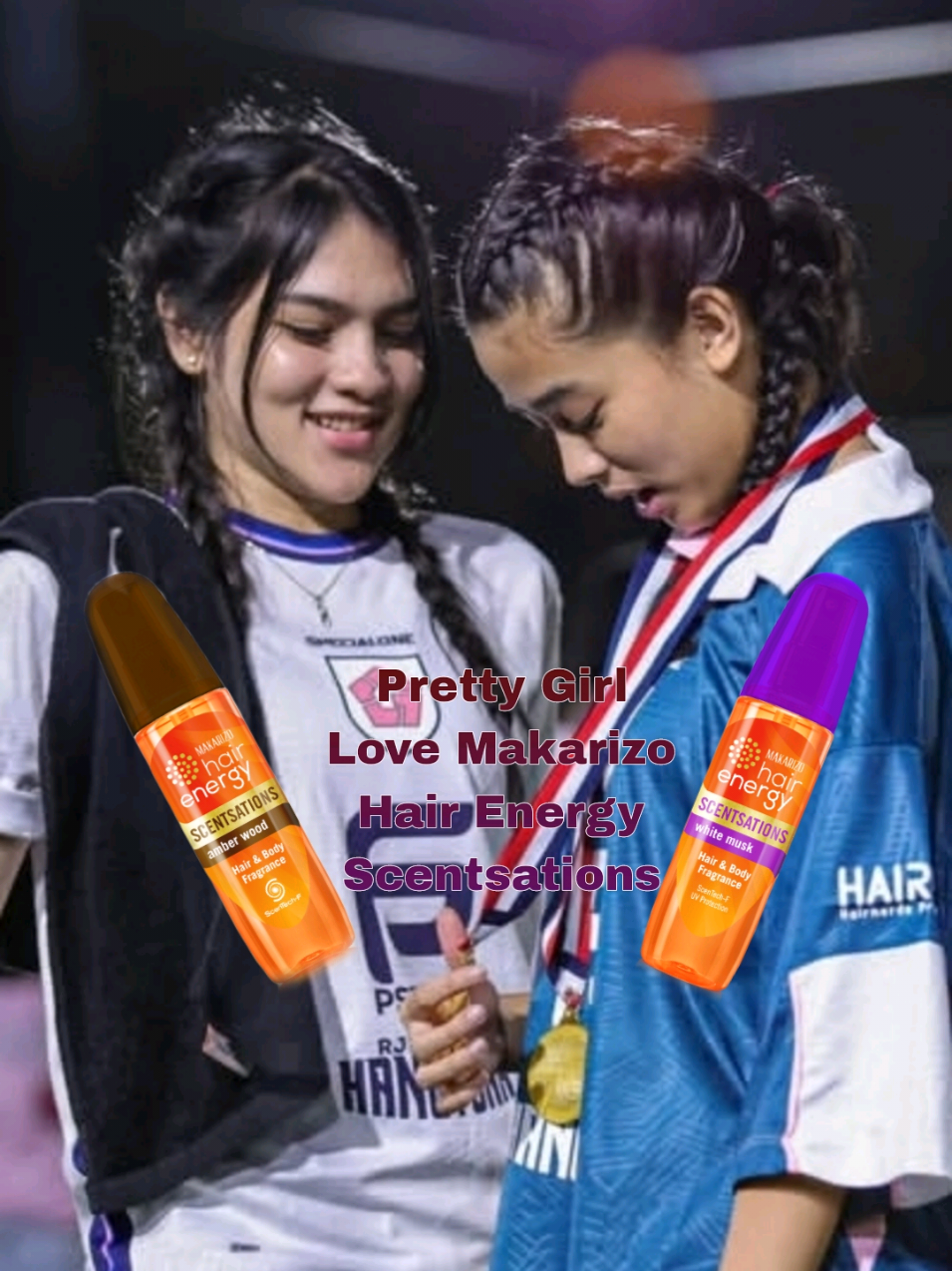 Aqeela Davina edisi pretty girl love Makarizo hair energy scentsations 💜🖤 kalo kalian suka yang varian apa nih? #aqeelacalista  #davinakaramoy  #makarizo  #scentsations  #amberwood 