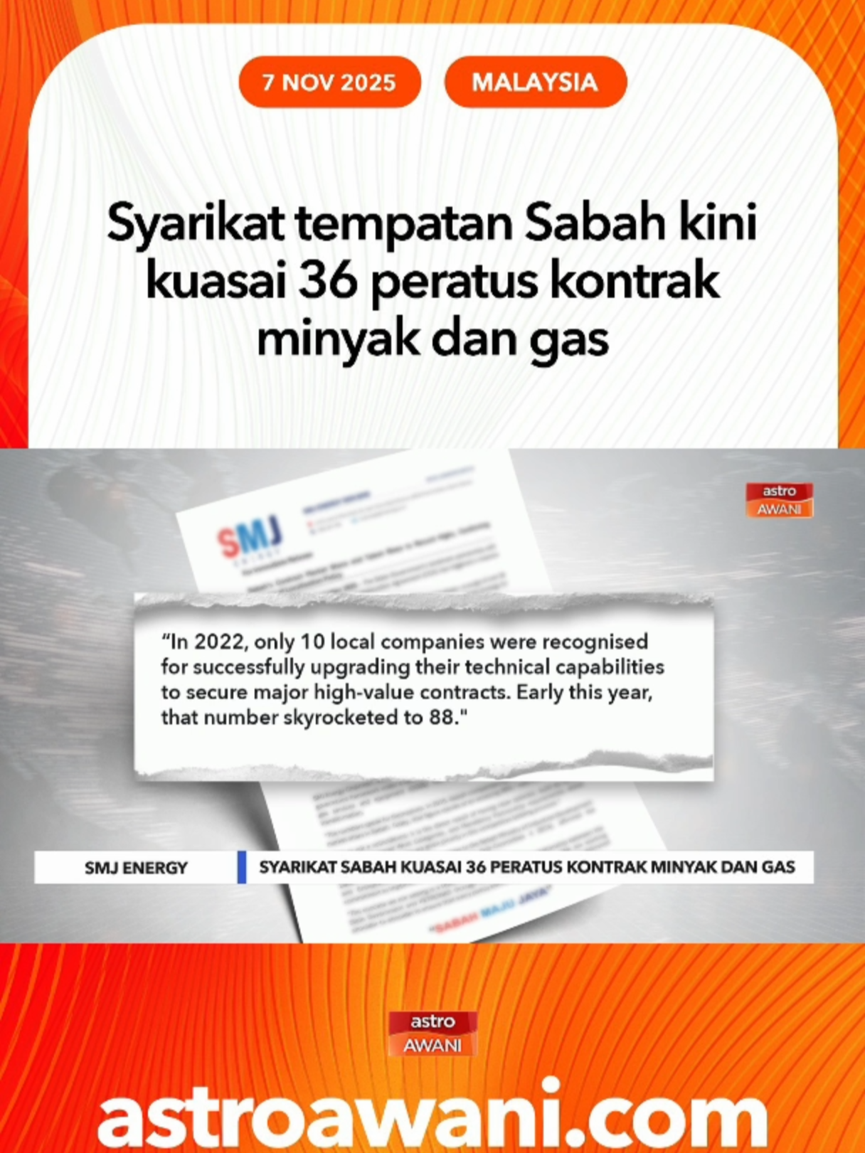 Syarikat tempatan kini menguasai 36 peratus bahagian dalam pasaran kontrak bagi sektor minyak dan gas negeri, sekali gus membuktikan kejayaan strategi pemerkasaan bakat di Sabah. #AWANInews
