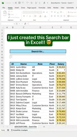 How to create a dynamic search bar in Excel! #excel #spreadsheet #corporate 