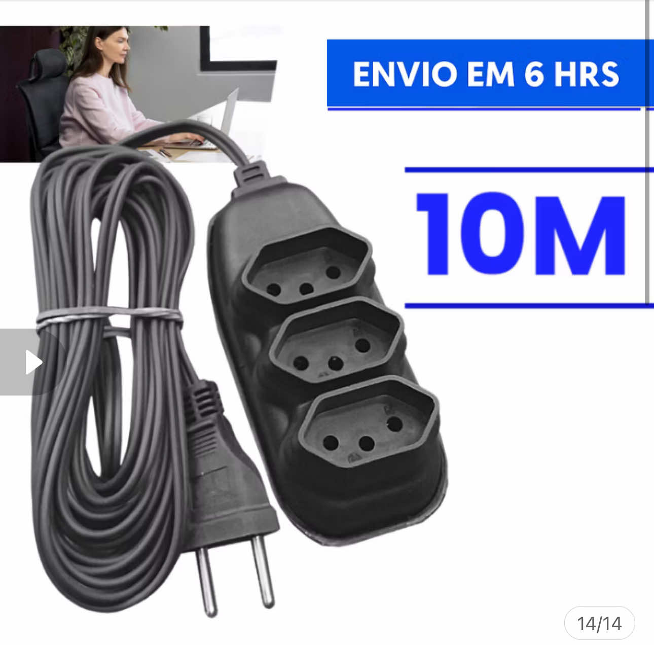 Extensão Elétrica 10 Metros - Bivolt 110/220 10A Tomada Tripolares Preta Resistente APENAS R$23,90 LINK NOS COMENTÁRIOS ##extensaoeletrica##casa##shopee##diaadia