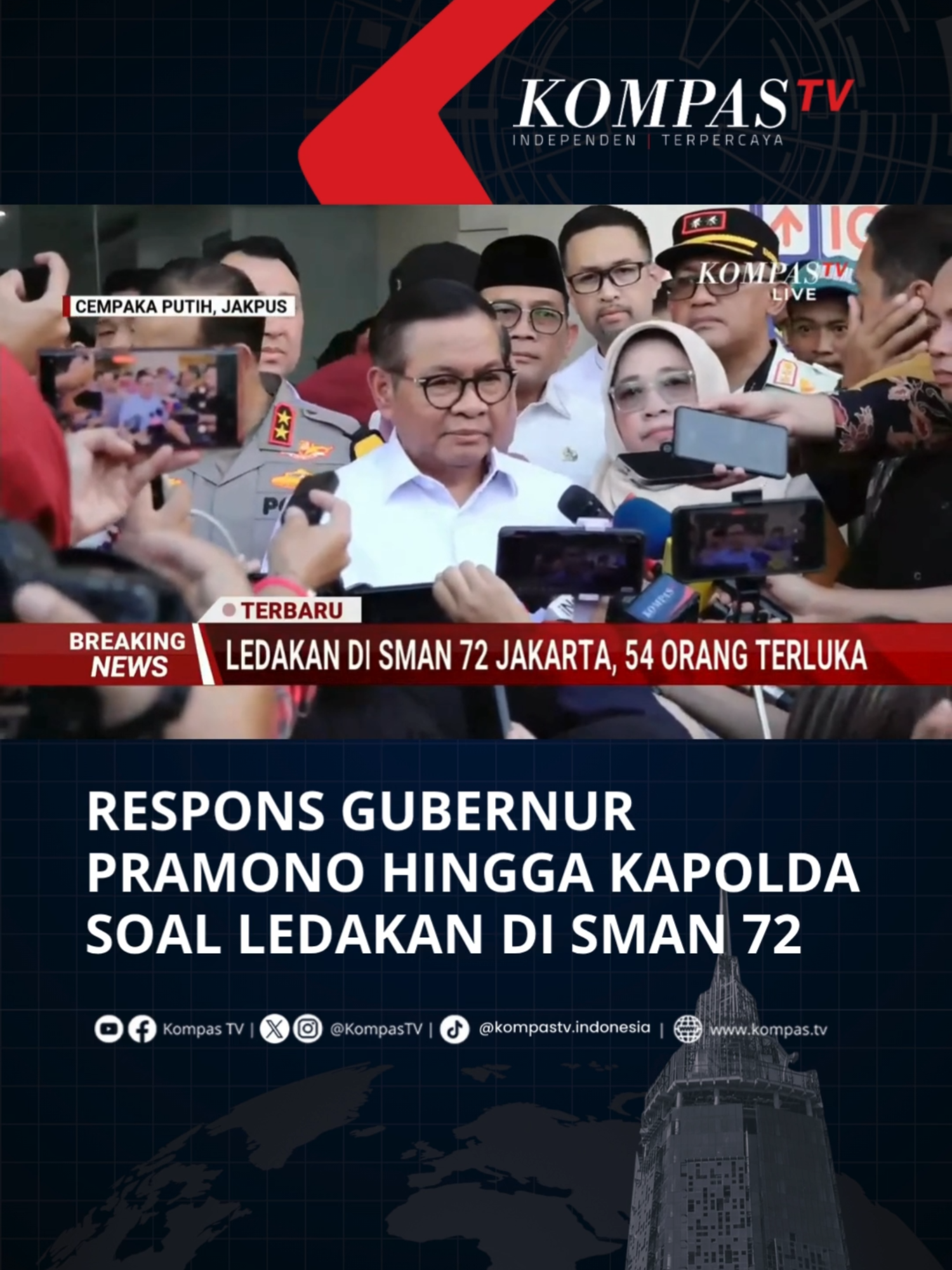 Gubernur Jakarta, Pramono Anung & Kapolda Metro Jaya, Irjen Asep Edi Suheri menyampaikan keterangannya usai Insiden Ledakan di Masjid SMAN 72 Kelapa Gading Jakarta. Pramono menjenguk para korban akibat insiden ini. Gubenur juga mengatakan bahwa akan menanggung biaya perawatan para korban. Tuliskan komentarmu dan dapatkan berita terkini lainnya di www.kompas.tv serta youtube.com/kompastv #TikTokBerita #SOROTKompasTV
