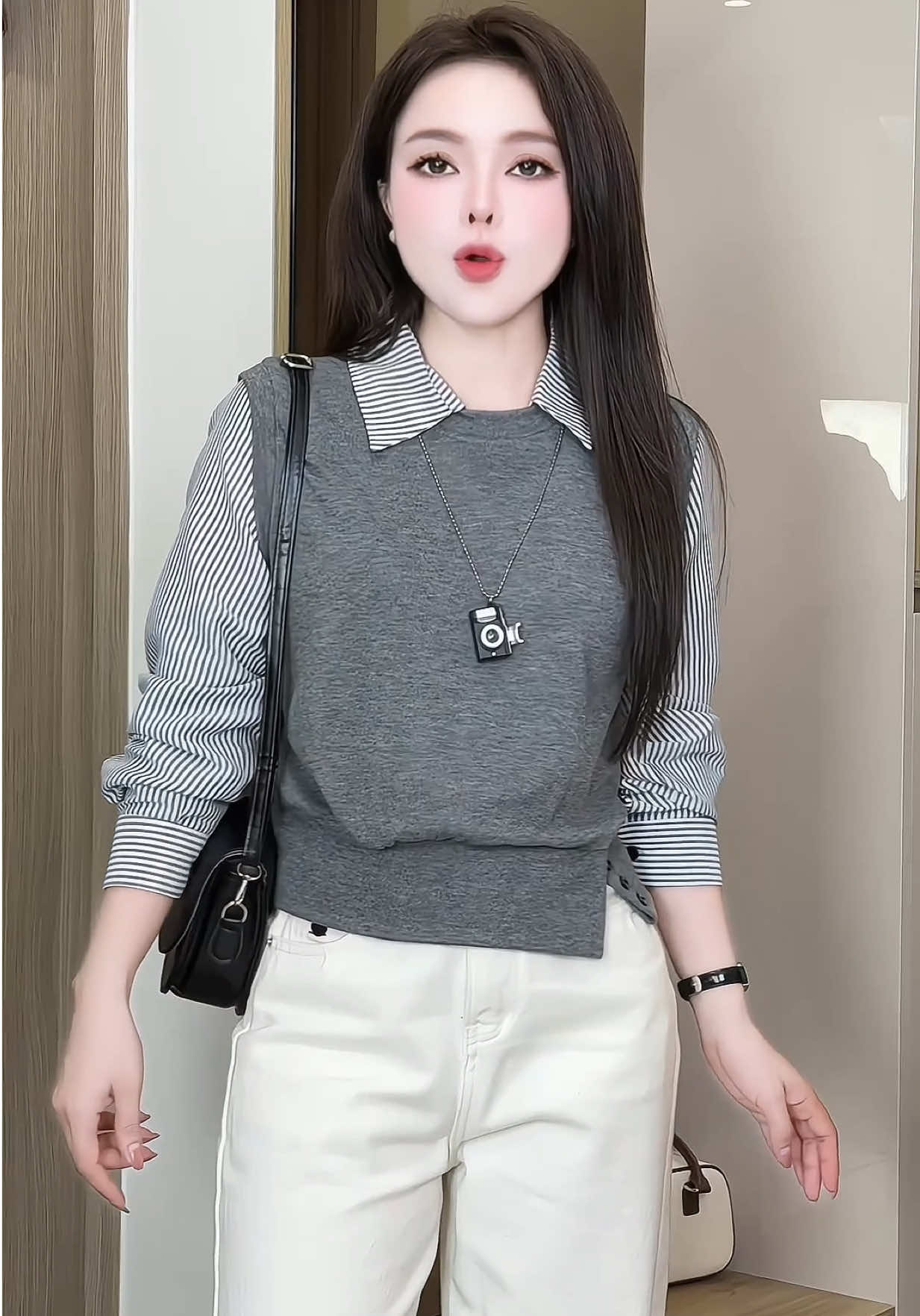 Áo nỉ tăm lông thor cổ sơ mi kẻ dài tay hàng qc   đẹp mê tôn  form tôn dáng thật sự ##aolennu##aodetkim##aodetkimnu ##aolenquangchau##somi