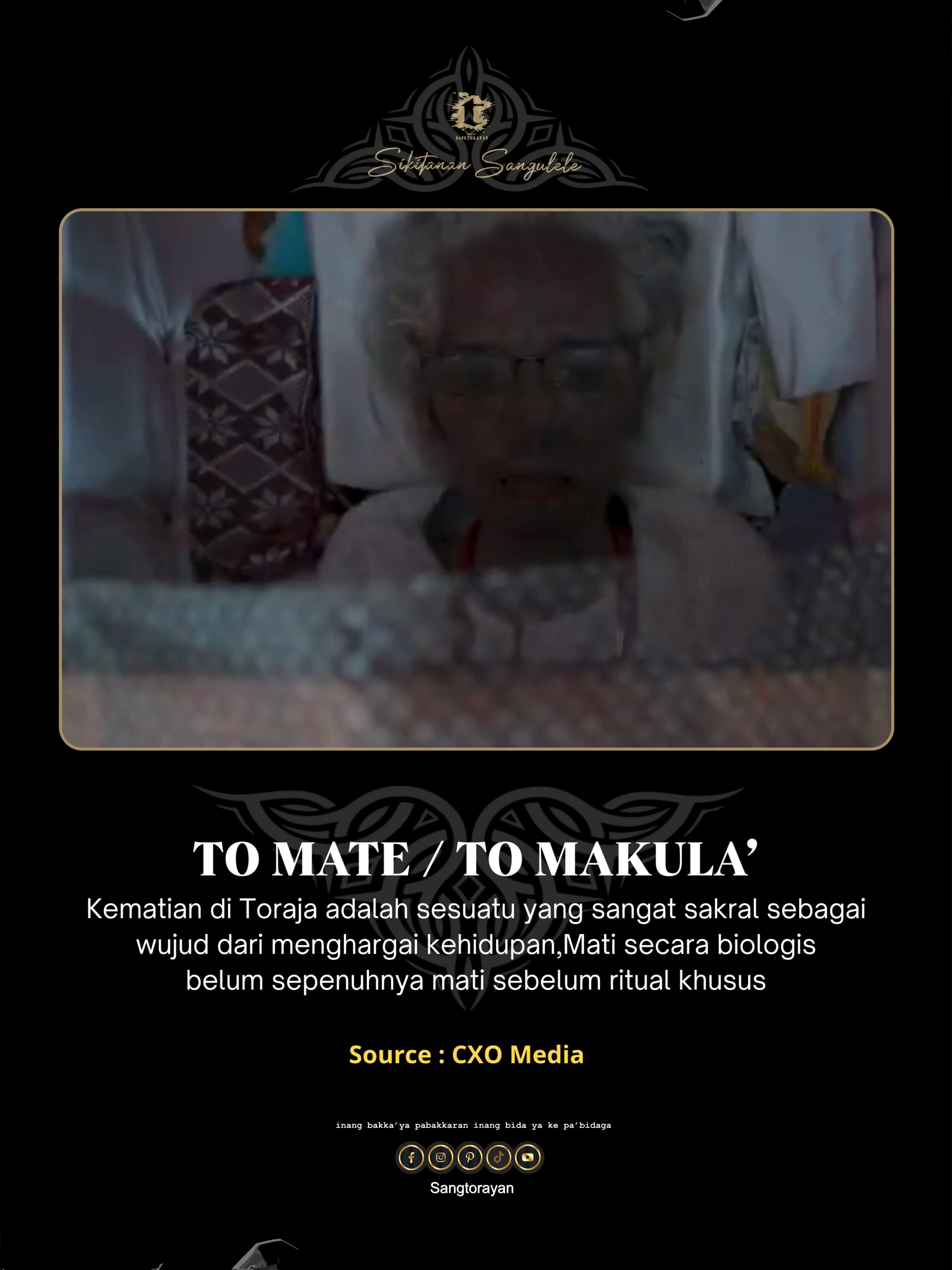 TO MATE II Kematian di Toraja adalah sesuatu yang sangat sakral sebagai wujud dari menghargai kehidupan,Mati secara biologis belum sepenuhnya mati sebelum ritual khusus,Sebelum di upacarakan mayat tetap di rawat dengan baik,tidak dibiarkan,di taro sembarang di ruang tamu,atau depan TV ( Pandji Pragiwaksono  ). . . . source : CXO MEDIA #toraja #torajaculture #torajautara #torajasulawesiselatan #rambusolo #RambuSoloToraja #pandjipragiwaksono