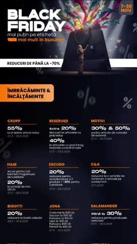 🔥 Când prețurile scad, totul devine posibil. Ia-ți inspirația, portofelul și vino la Iulius Mall. Nu rata reducerile de până la 70%, care te așteaptă doar până pe 30 noiembrie! #IuliusMall #BlackFriday2025 #Suceava