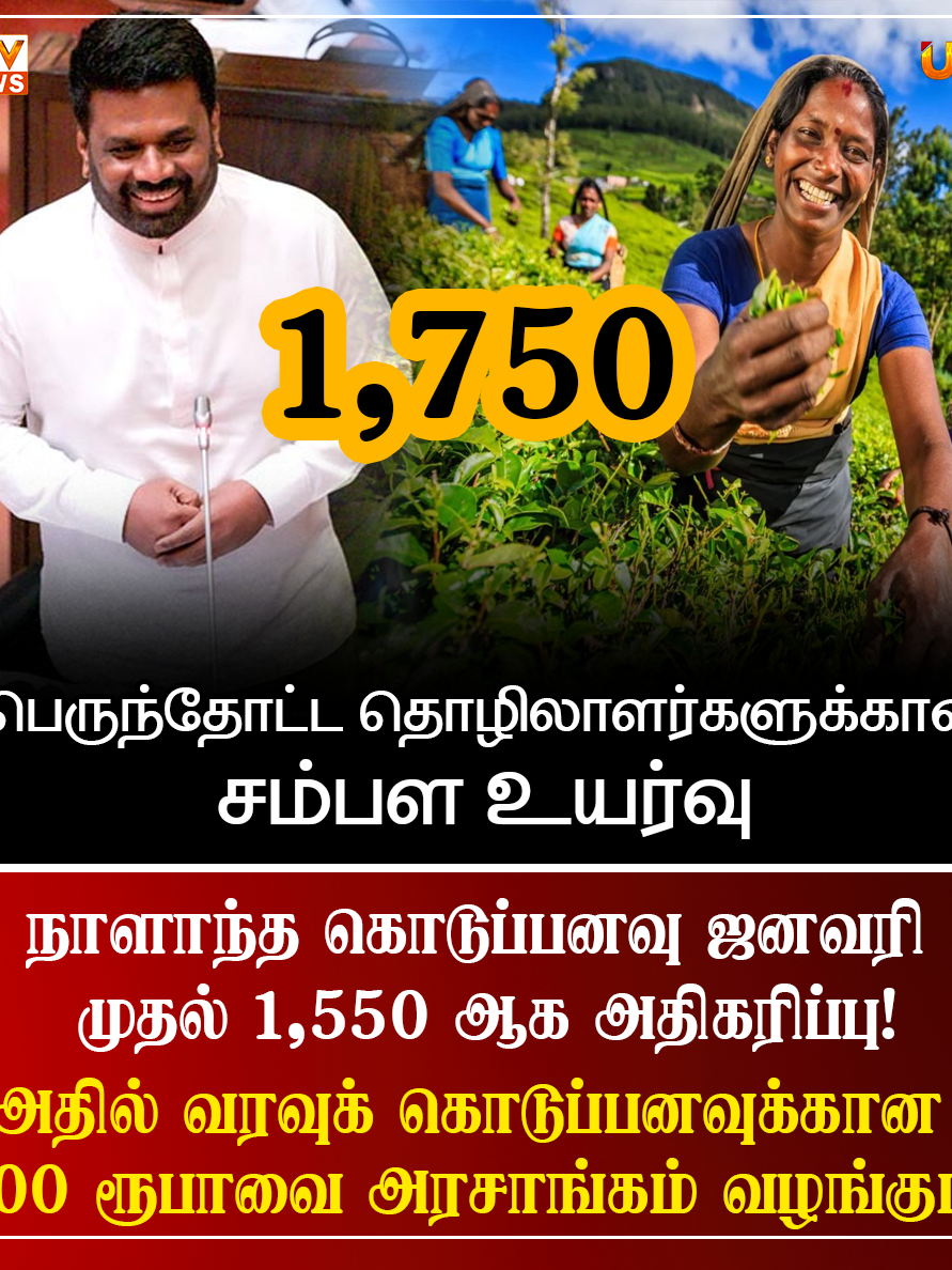 #anurakumaradissanayaka   🔴 |    தோட்டத்தொழிலாளருக்கு அடிப்படை சம்பளம் 1350  ரூபாயில் இருந்து 1750 ரூபாயாக  அதிகரிக்கப்பட்டள்ளது  ஆக, 1350+200+200= 1750 ரூபாயாகும்.  ▶ Watch Live Video :   https://www.facebook.com/reel/2037291090421908 👉 UTV WHATSAPP  https://chat.whatsapp.com/Bts0PVJ35cbBRe8ldKg4H3  #SrilankaNews #ceylon_tik_tok #utvhdtamil #trending #sinhalanews #srilankan_tik_tok🇱🇰 #malaiyagam #hATTON #badulla #nuweraeliya