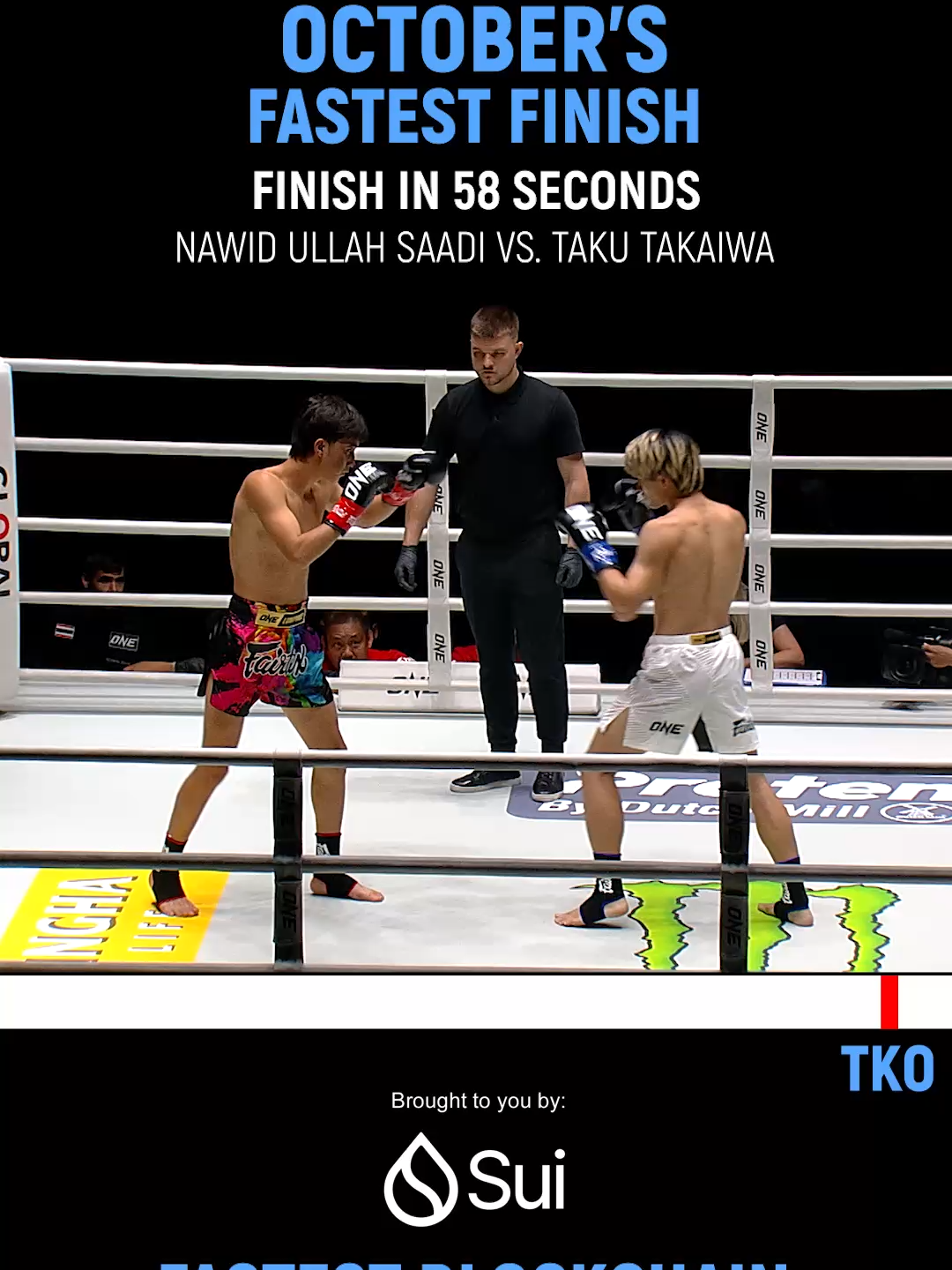Taku Takaiwa claims October’s fastest finish with a 58-second TKO over Nawid Ullah Saadi 💥 Backing the action: Sui, ONE Championship's official blockchain partner. Experience the future of blockchain with sui.io.