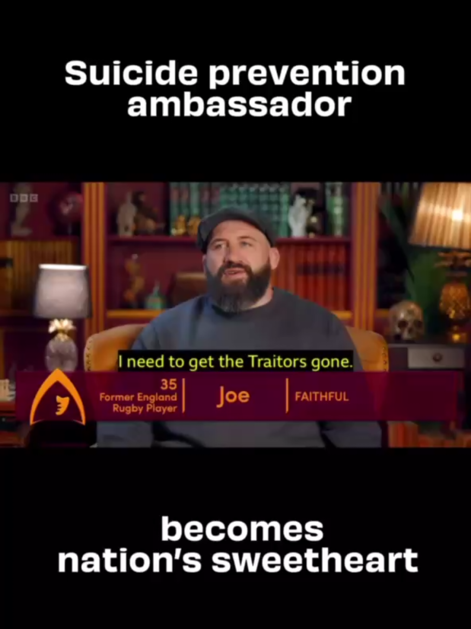 Spoiler: Hundy didn't take the win. But if we had a quid for every time @Joe Marler made us laugh, we could answer a lot of calls to our life-saving helpline 👏 #traitors #joemarler 