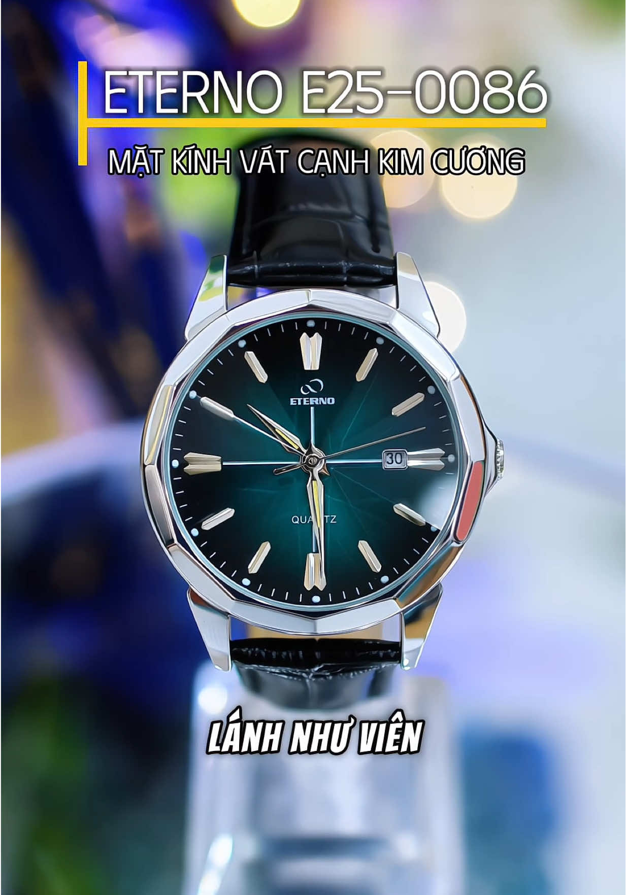Đồng hồ thời trang nam ETERNO mặt kính vát cạnh kim cương #dongho #donghonam #donghothoitrang 