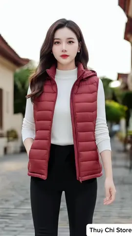 Áo khoác phao gilê có mũ - nhẹ, ấm và dễ phối đồ. #aophaonu #thoitrangnu #xuhuong #viral #thinhhanh 
