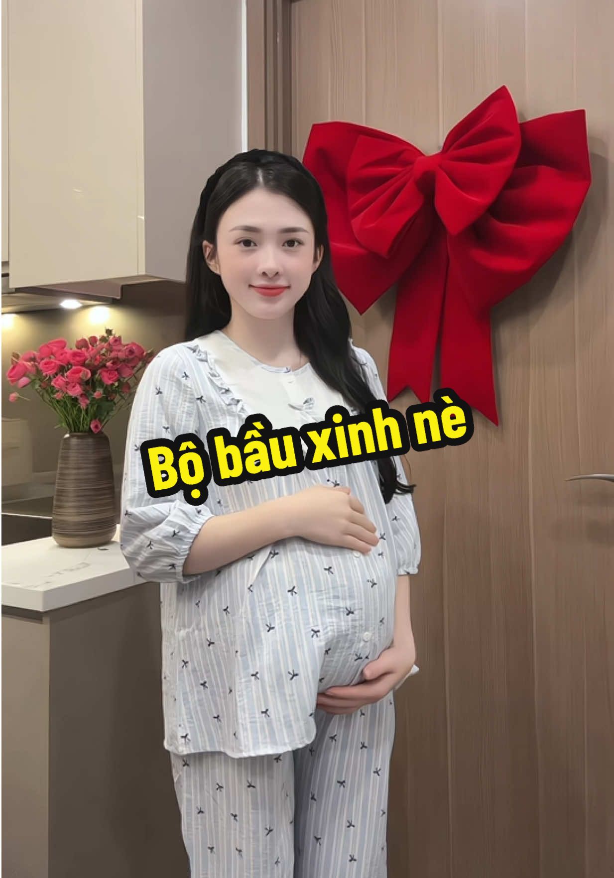 Bộ Đồ Bầu Dài Tay Cổ Tròn Nơ #landaulamvo 