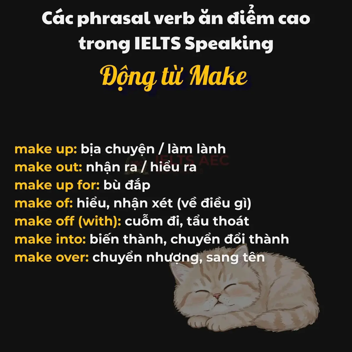 😲 8 động từ cơ bản như GET, TAKE, MAKE, COME… nhưng mỗi từ lại có rất nhiều cách dùng khác nhau. 👉 Vuốt để xem hết 8 nhóm và lưu lại học dần nhé! Sẽ rất hữu ích trong bài thi IELTS Speaking đấy! #ielts #fyp #ieltsspeaking #ieltsaec #phrasalverbs 