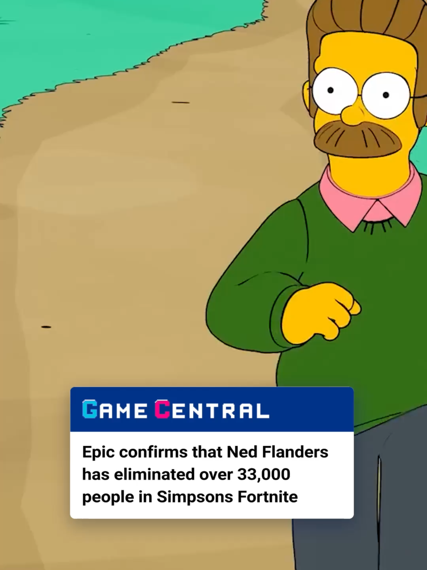 epic have just confirmed how much of a bad idea it is to mess with ned flanders in the new season of fortnite - everyone's favourite neighbour (well, almost everyone) has racked up over 33,000 global eliminations from ne'er do wells trying to encroach on his property so don't say you weren't warned #fortnite #thesimpsons #nedflanders #homersimpson #gaming