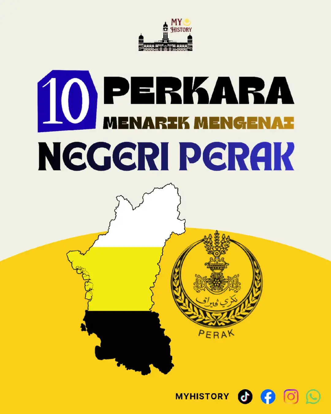 10 Perkara Menarik Tentang Negeri Perak — Sempena Ulang Tahun Keputeraan Sultan Perak Darul Ridzuan 👑 Negeri Perak bukan sekadar kaya dengan sejarah Kesultanan yang panjang, tetapi juga penuh dengan khazanah alam, warisan dunia dan budaya unik yang menjadikannya antara negeri paling istimewa di Malaysia. Jom kita kenali 10 fakta menarik tentang negeri bertuah ini! 🌿✨ 🌏 1️⃣ Negeri Kedua Terbesar di Semenanjung Perak meliputi kawasan seluas lebih 21,000 kilometer persegi — menjadikannya negeri kedua terbesar di Semenanjung Malaysia! Dengan populasi sekitar 2.5 juta orang, negeri ini dihuni oleh pelbagai kaum dan budaya yang hidup harmoni di bawah naungan Duli Yang Maha Mulia Paduka Seri Sultan Perak. ⛏️ 2️⃣ Lembah Kinta — Dari Lombong ke Bandar Tahukah anda, Lembah Kinta suatu ketika dahulu merupakan antara kawasan perlombongan bijih timah paling produktif di dunia? Kekayaan hasil bumi inilah yang menjadikan Ipoh dan Batu Gajah membangun pesat pada abad ke-19, sehingga digelar “Bandar Raya Timah”. 🪶 3️⃣ Lenggong & Perak Man — Warisan Dunia UNESCO Di Lembah Lenggong, tersimpan rahsia tamadun manusia purba! Di sinilah ditemui rangka Perak Man — manusia moden tertua di Asia Tenggara, berusia lebih 10,000 tahun. Tapak ini kini diiktiraf UNESCO sebagai Tapak Warisan Dunia. 🌳 4️⃣ Royal Belum — Hutan Purba 130 Juta Tahun Terletak di utara Perak, Hutan Royal Belum-Temengor dianggarkan berusia lebih 130 juta tahun — lebih tua daripada Hutan Amazon! Ia menjadi habitat kepada pelbagai spesies terancam seperti harimau Malaya, gajah Asia dan burung enggang. Sungguh menakjubkan khazanah alam Perak ini. 🏞️ 5️⃣ Taman Tasik Taiping — Taman Awam Pertama di Tanah Melayu Dibina pada tahun 1880 di kaki Bukit Larut, Taman Tasik Taiping ialah taman awam pertama di Malaysia. Keindahan tasik semula jadi dan pepohonan tua menjadikannya antara destinasi rekreasi tercantik di Asia Tenggara. ⛰️ 6️⃣ Gunung Korbu — Puncak Tertinggi Perak Menjulang setinggi 2,183 meter, Gunung Korbu ialah puncak tertinggi di negeri Perak dan kedua tertinggi di Semenanjung Malaysia. Ia menjadi tumpuan para pendaki dan lambang keteguhan alam semula jadi negeri ini. 🕳️ 7️⃣ Gua Tempurung — Keajaiban Alam di Gopeng Terbentuk sejak berjuta tahun dahulu, Gua Tempurung merupakan antara gua batu kapur terpanjang di Semenanjung. Dengan laluan sejauh hampir 4 kilometer, ia menampilkan keindahan stalaktit, sungai bawah tanah dan pengalaman meneroka alam semula jadi yang menakjubkan. ☕ 8️⃣ Kopi Putih Ipoh — Ikon Rasa Perak Lahir daripada kreativiti pelombong Cina pada awal abad ke-20, kopi putih Ipoh kini menjadi minuman kegemaran ramai. Dengan aroma lembut dan rasa klasiknya, ia menjadikan Ipoh dikenali di seluruh dunia sebagai “Bandar Kopi Putih”. 🏰 9️⃣ Istana Kellie — Misteri di Batu Gajah Terletak megah di Batu Gajah, Istana Kellie atau Kellie’s Castle dibina oleh William Kellie-Smith lebih seratus tahun dahulu. Walaupun tidak sempat disiapkan, binaannya yang unik kini menjadi mercu tanda pelancongan penuh misteri dan sejarah kolonial di Perak. 👑 🔟 Kuala Kangsar — Bandar Diraja yang Agung Kuala Kangsar ialah nadi Kesultanan Perak Darul Ridzuan. Di sinilah berdirinya Istana Iskandariah, Istana Kenangan dan Masjid Ubudiah yang indah — simbol kemegahan dan kedaulatan institusi diraja Perak yang bersejarah. 💛 Dari hutan purba Royal Belum hingga ke keharuman kopi putih Ipoh, setiap penjuru negeri Perak menyimpan kisah dan keindahannya tersendiri. Selamat Menyambut Ulang Tahun Keputeraan Duli Yang Maha Mulia Paduka Seri Sultan Perak Darul Ridzuan! Semoga negeri Perak terus makmur, berdaulat dan diberkati Allah sentiasa. 🙏✨
