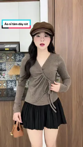 Áo nỉ tăm dài tay cổ V dây rút #aonitam #aodayrut #aolennu #aokieu #xuhuong