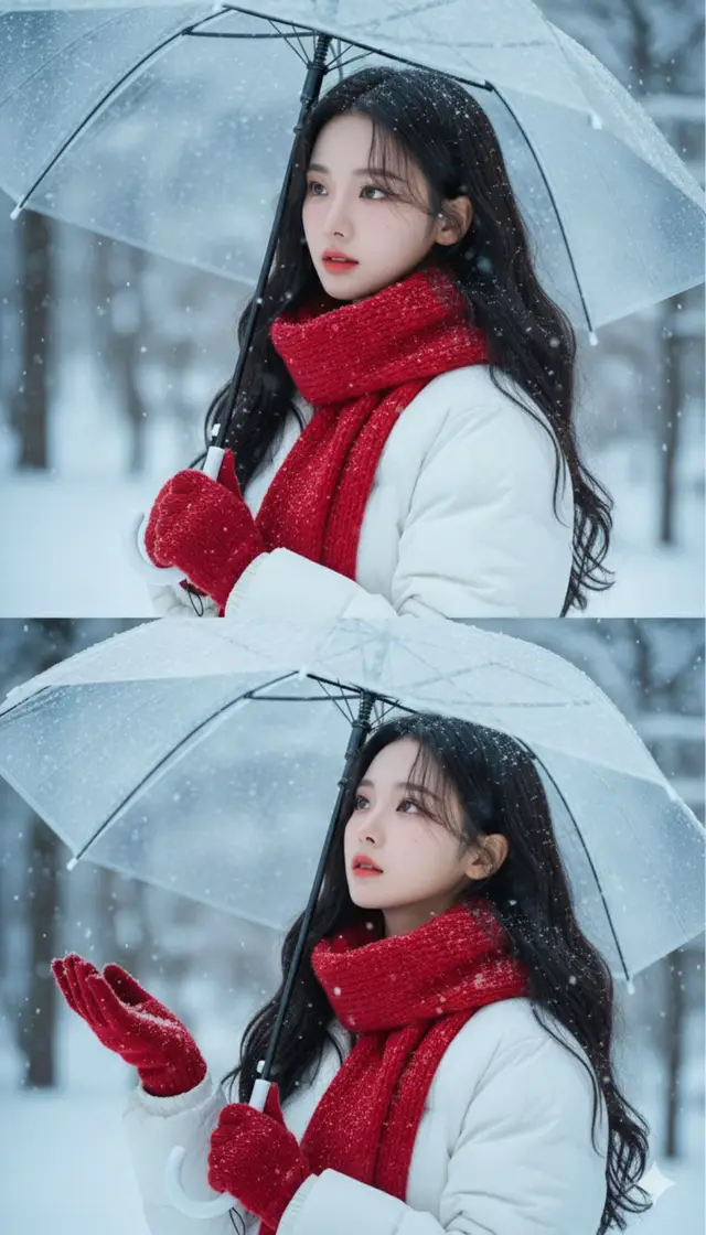 👉Hướng dẫn tạo ảnh #cinematic bằng #gemini #chatgpt - Bước 1: Tải ảnh cá nhân của bạn - Bước 2: Nhập câu lệnh có sẵn theo mẫu bên dưới. PROMPT – Chân dung trong tuyết với ô trong suốt Dựa trên gương mặt tham chiếu của ảnh này, hãy tạo bộ ảnh điện ảnh hai khung hình chụp một người trẻ giữa khung cảnh rừng tuyết trắng, thể hiện bằng chi tiết siêu thực. Nhân vật có mái tóc phồng tự nhiên. Nhân vật mặc áo khoác phao trắng, quàng khăn len đỏ dày, tay mang găng tay kín màu đỏ, tay cầm ô trong suốt che tuyết đang rơi. Tuyết phủ nhẹ lên tóc, vai và ô, tạo nên bầu không khí mùa đông yên bình, tĩnh lặng. 	•	Khung 1: Cận cảnh nửa người — nhân vật nhìn hơi nghiêng sang trái, ánh nhìn nhẹ nhàng, tuyết rơi xung quanh tạo chiều sâu tự nhiên. 	•	Khung 2: Cận cảnh nửa người - nhân vật nhìn hơi nghiêng sang phải và nhìn hướng lên trời. Một tay đưa ra như đang đón lấy tuyết rơi — ánh sáng tự nhiên phản chiếu lên khuôn mặt, tuyết phủ mỏng trên mái tóc và ô trong, thể hiện cảm xúc trầm lắng và tinh tế. Thể hiện rõ chi tiết tay cầm ô Phông nền là rừng phủ tuyết mờ ảo của buổi xế chiều ở phía sau, tạo cảm giác sâu và lạnh dịu. Ánh sáng: ánh sáng tự nhiên khuếch tán, tông màu lạnh, độ tương phản nhẹ. Phong cách: điện ảnh, chân thực, tông lạnh mùa đông, độ sâu trường ảnh nông, hạt film mịn. Bố cục: khung dọc 9:16, hai khung xếp trên dưới như một bộ ảnh điện ảnh liên tục, giữ cùng tông ánh sáng và bầu không khí tuyết rơi xuyên suốt. #fyp #trending 