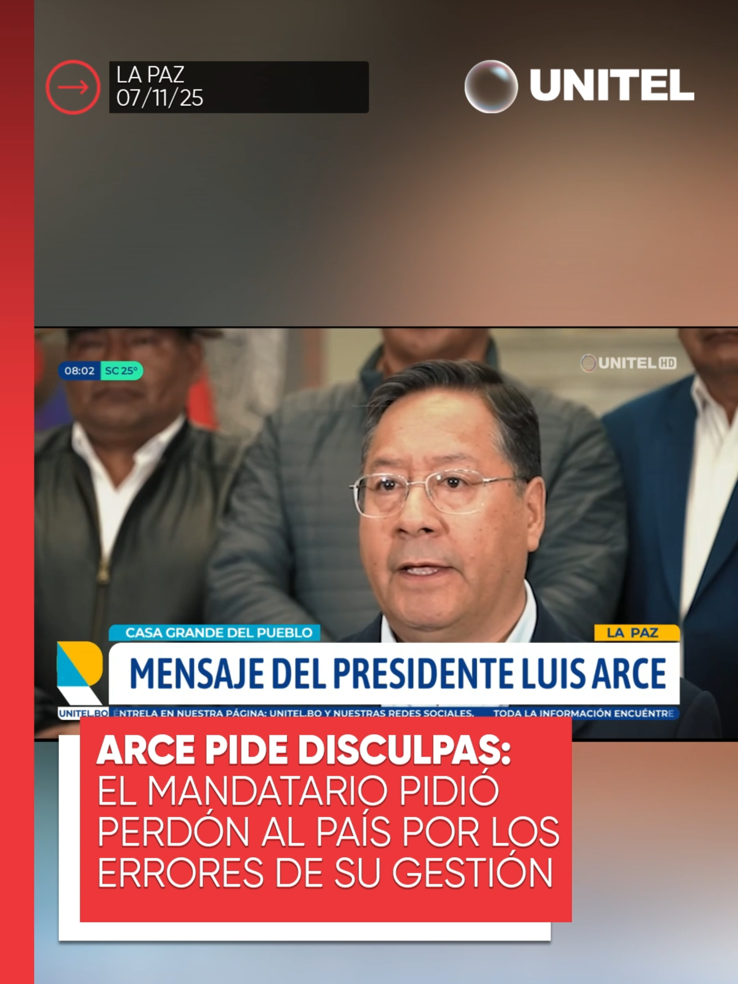 En su mensaje de despedida, Luis Arce reconoció los errores de su gestión y pidió disculpas al pueblo boliviano por “las dificultades y molestias” que tuvieron que enfrentar #Unitel #LuisArce #MAS #política #Bolivia