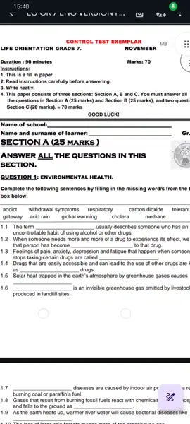 Grade 7 Life Orientation Term 4 November #grade7 #lifeorientation #term4 #finalexams #november 