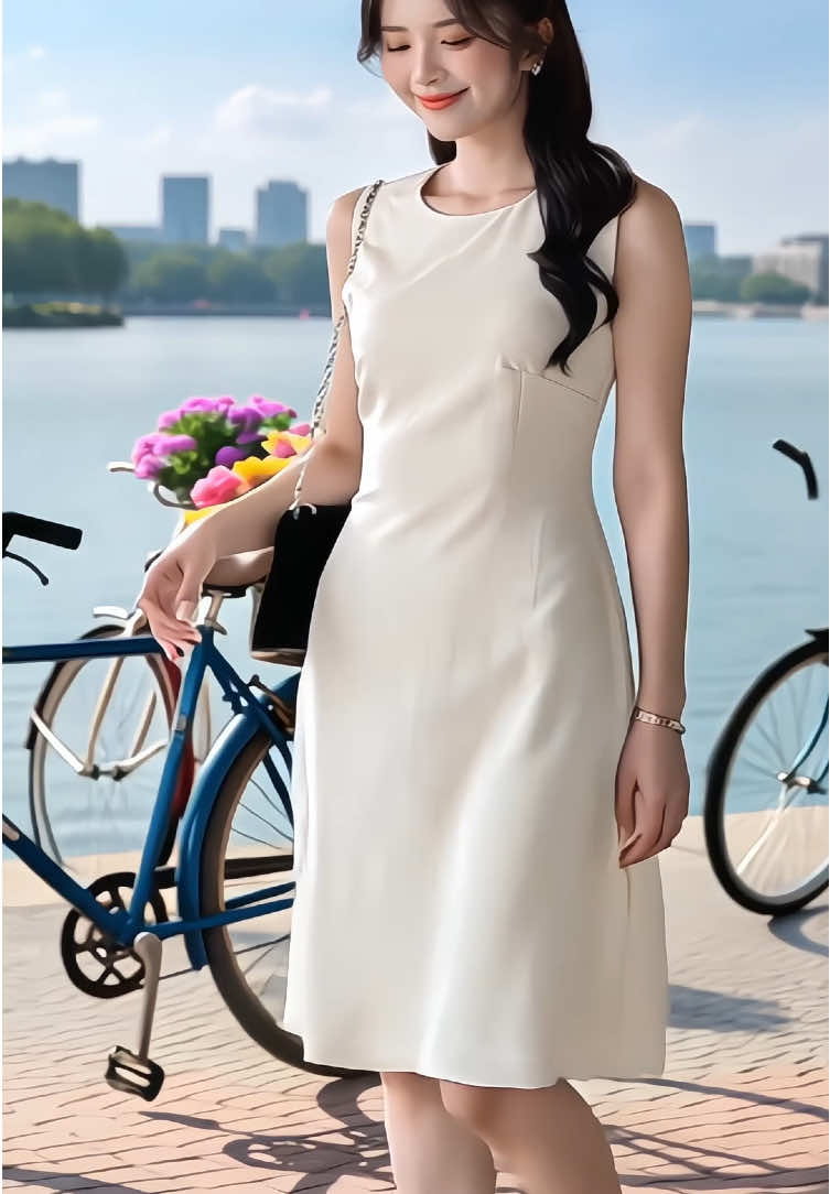 Đầm thiết kế nữ cổ tròn dáng A thanh lịch #damxinh #vayxinh #vaytieuthu #vaythanhlich #xuhuong 