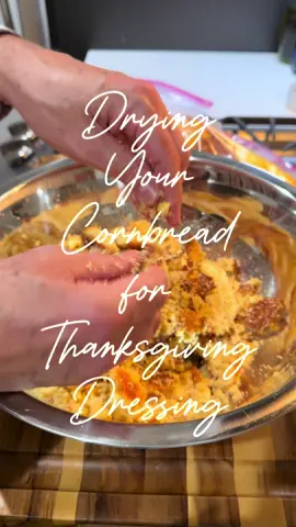 Drying your cornbread for Thanksgiving Dressing #thanksgiving #thanksgivingdinner #thanksgivingrecipes #thanksgivingfood #cornbreaddressing 