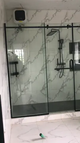 10mm Tempered Bathroom Sliding Shower Glass With Black Accessories #slidingshowerdoors #showerglass #fyppppppppppppppppppppppp #glassexpertsinlagos 