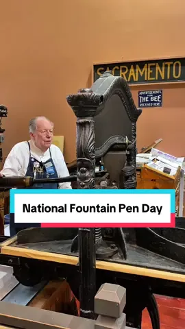 November 7th is National Fountain Pen Day! This day, observed the first Friday in November, commemorates the fountain pen which was first patented in 1884.  For today, Howard literally put a pen to paper for this video when he letterpress printed a small photo engraving. This cut was made roughly 80 years ago and depicts a man running with a fountain pen. This was printed with red oil base ink using our Washington hand press, made in 1852. #SacHistoryMuseum #fountainpen #sacramento #printing #museum        