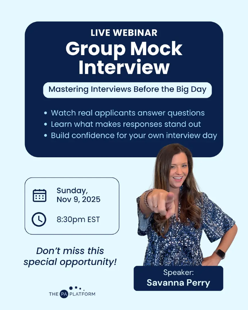 Stop guessing and start strategizing for the tricky PA group interview format! Join us for a powerful session where you'll watch a real group mock interview and receive expert feedback in real-time. Learn the secrets behind strong, collaborative answers that impress admissions committees! 🗓️ THIS Sunday, November 9th, at 8:30 PM ET. Register even if you can’t make it live, a replay will be sent to all who sign up! Plus, you’ll be entered to win a FREE Mock Interview Session with one of our pre-PA coaches! Check our bio for the direct registration link! 🔗