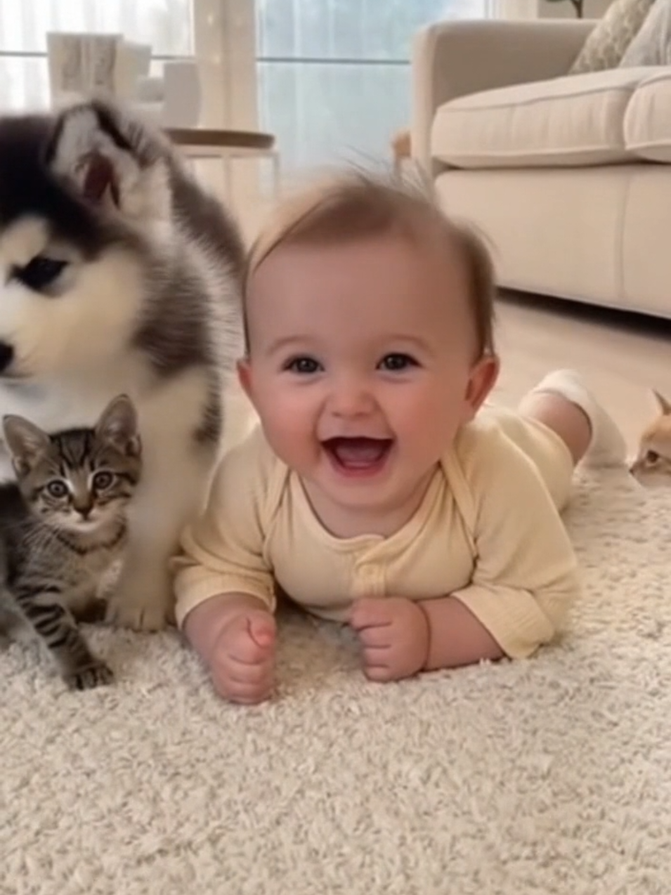Baby Laughs Nonstop as Puppies and Kittens Join the Fun! 😂🐶🐱#CuteBaby #BabyAndPets #FunnyShorts #Heartwarming #HuskyPuppies #KittensOfYouTube #ViralShorts 