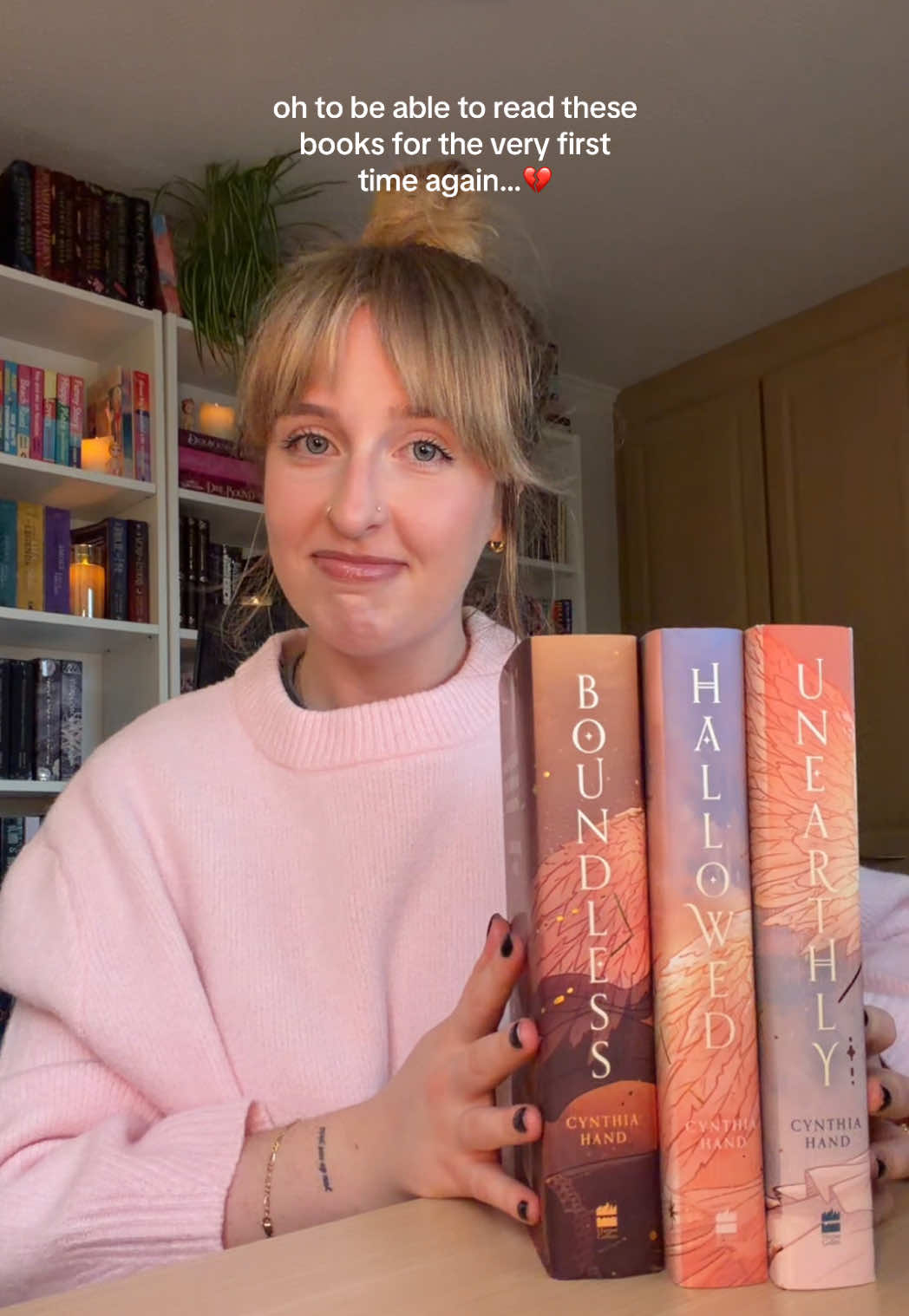 These books feel like home 💖  Series: Unearthly by Cynthia Hand (these are the @FairyLoot editions)  #BookTok #booksbooksbooks #bookrecs #yabooks @Electric Monkey @HarperCollinsUK 