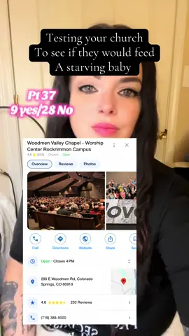 Woodmen Valley Chapel would Not help feed a hungry baby. #fyp #fypシ #fypシ゚viral #testingyourchurch #church #faith #religion #baby #hungrybabytest #viral #trending #tiktok #capcut #duet #nikaliemonroe #testingyourfaith #community #testingyourheart #churchtiktok #viralvideo 