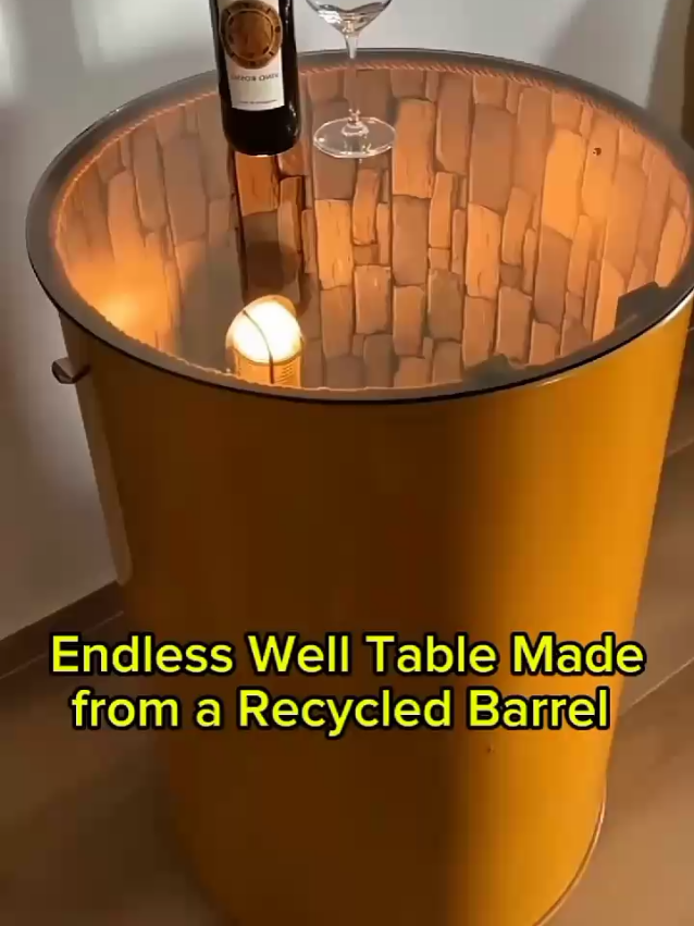 Endless Well Table Made from a Recycled Barrel – Mind-Blowing DIY Illusion #table #recycled #construction #foryoupage #growmyaccount 