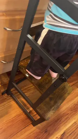 They want to feel included! come watch me cook breakfast with me and my son 🩵 #fyp #toddlerstepstool #stepstool #cooking #cookingwithatoddler  