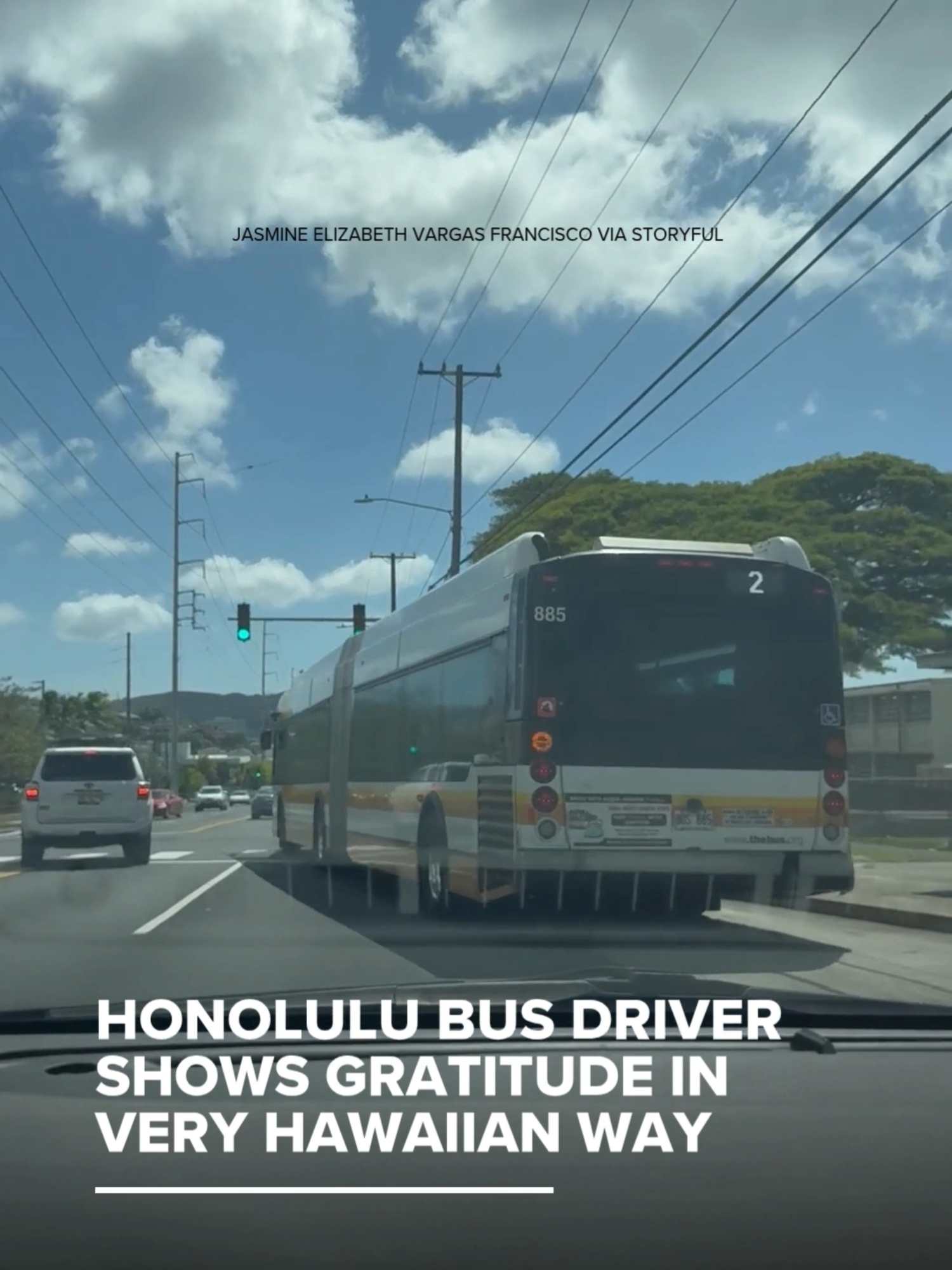 A woman in Honolulu, Hawaii, was thrilled to receive a shaka sign from a bus driver after she let the massive vehicle merge into her lane, recently posted footage shows. Video captured by Jasmine Elizabeth Vargas Francisco shows the friendly motoring moment. Francisco told Storyful she “allowed a bus to cut in front of me and, in Hawaii, they signal a thank-you with a shaka/mahalo (thank you in Hawaiian) sign, bringing joy to us.” In the video, Francisco can be heard saying, “I let him go, because that’s the right thing to do. He better throw the shaka.” Just as she starts to question whether the bus driver will signal to her, a digital hand appears on the back of the bus, expressing thanks, much to Francisco’s delight. Francisco wrote, “This will always make my day, only in Hawaii!” The city’s buses have been equipped with the animated shaka signs since at least 2013, according to Honolulu Magazine. #news #hawaii #honolulu #shaka