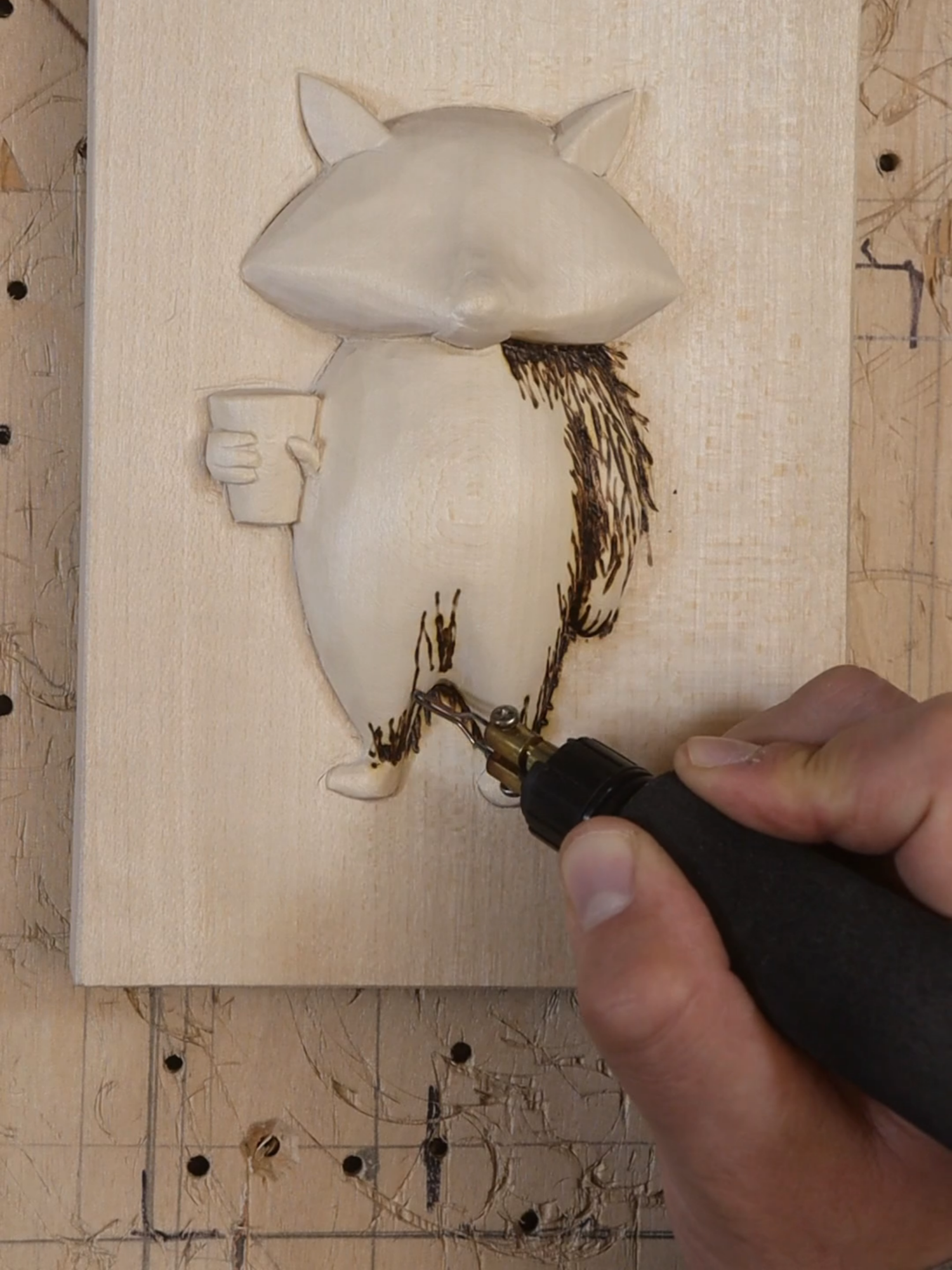 Raccoon. Wood carving, pyrography.#woodworking #woodcarving #pyrography #woodcraft