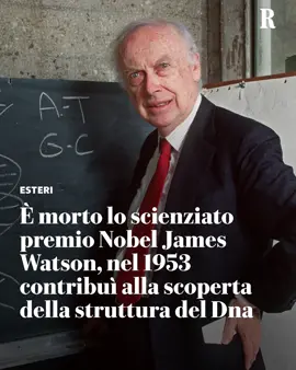 All’età di 97 anni è scomparso James Dewey Watson, biologo, genetista e biochimico statunitense che ricevette il premio Nobel per la medicina nel 1962 per le scoperte sulla struttura del Dna. Il 21 febbraio 1953, insieme al biochimico Francis Crick, intuì il modello tridimensionale a doppia elica della molecola del Dna e costruì un modellino in fil di ferro e cartone che fece storia: la prima rappresentazione, tra le maggiori scoperte della biologia del Novecento. L’articolo completo su Repubblica  #rep #nobel #JamesWatson