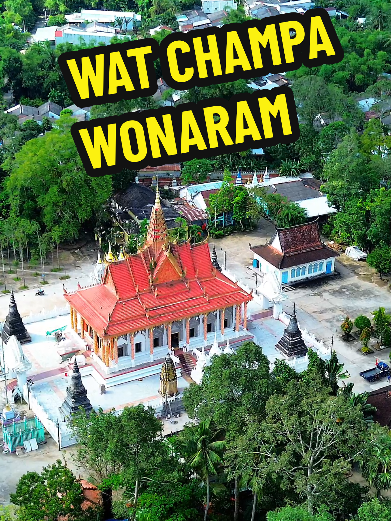 Chùa Champa dịch ra tiếng việt là Hoa Sứ, tên đầy đủ theo tiếng Khmer là Champa Wonaram. Nơi có sự hiện diện của 2 cây me hàng trăm năm tuổi, một cây 700 năm và một cây 300 năm cùng lối kiến trúc độc đáo.  #xuhuong #chuakhmernambo #soctrang #flycam4k #zi83lp 