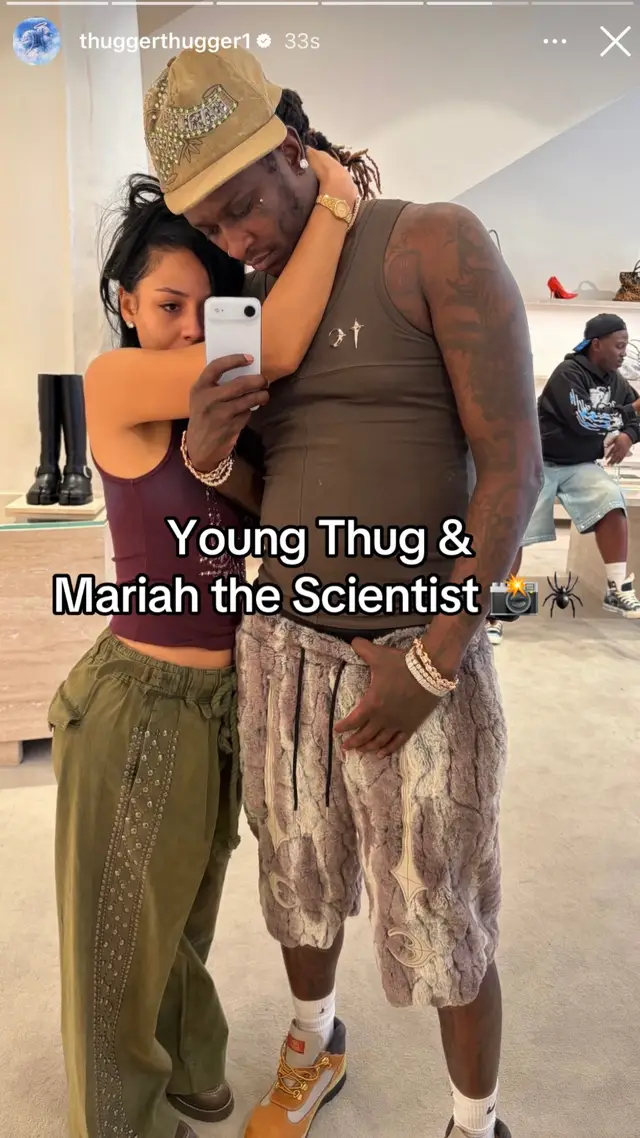 #YoungThug posted new photos with #MariahtheScientist on his story‼️👀 Y'all rockin' with it⁉️ #thugger #sp5der #RapTV 