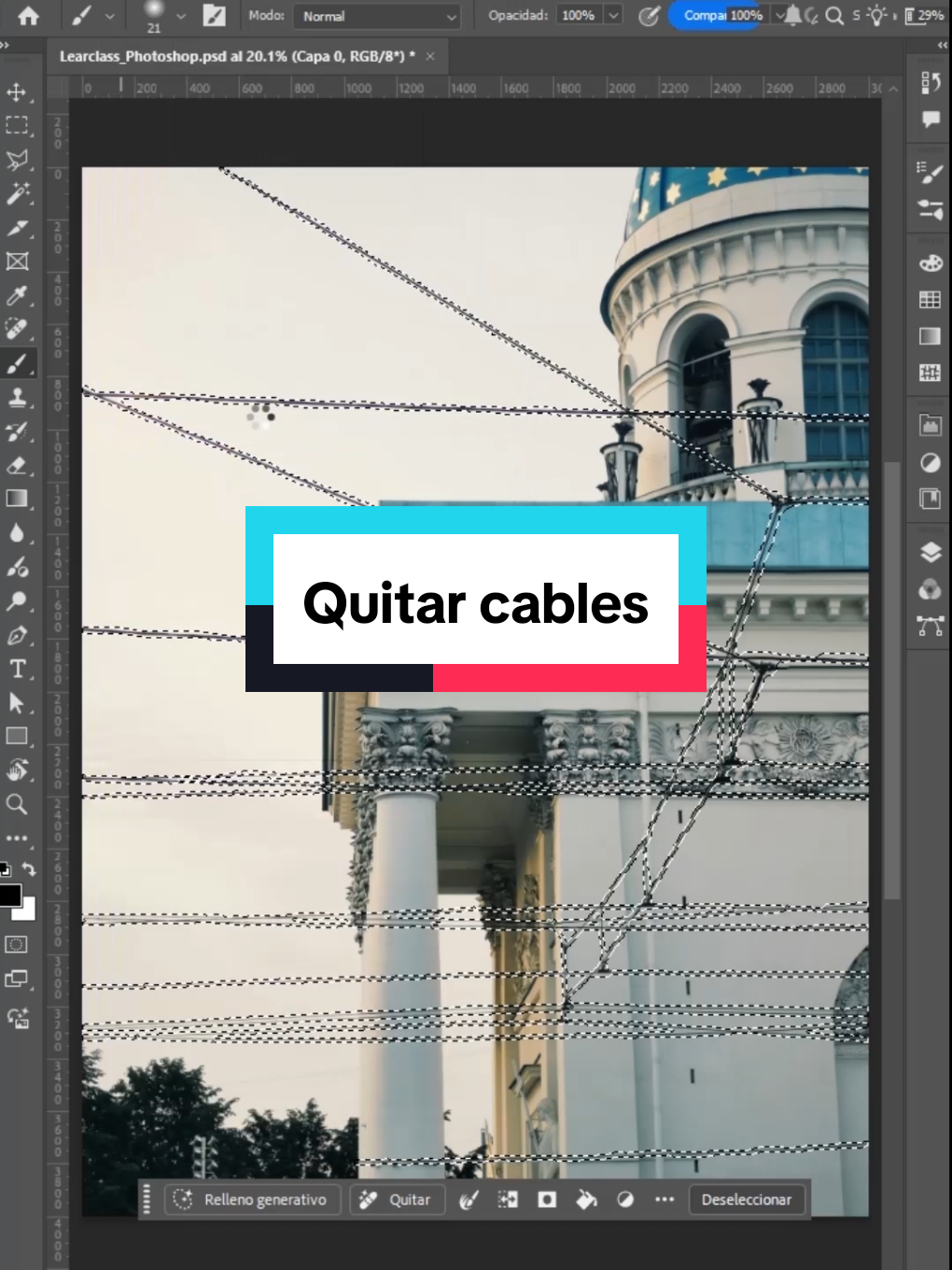aprende a quitar cables con Photoshop #learclass #estudiasinlimites #photoshopfacil 