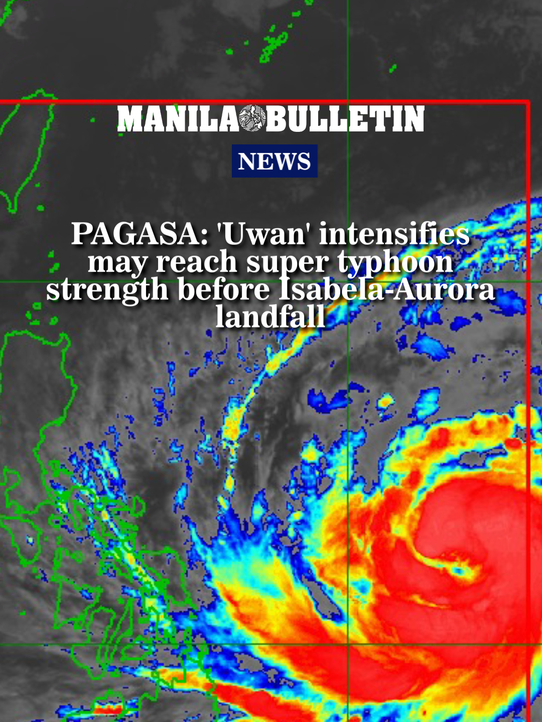 Typhoon Uwan (international name: Fung-wong) has further intensified while moving west-northwestward over the Philippine Sea east of Eastern Visayas, according to the Philippine Atmospheric, Geophysical and Astronomical Services Administration (PAGASA) on Saturday, November 8. In its tropical cyclone bulletin issued at 5 a.m., PAGASA warned that “Uwan” could reach super typhoon category within 24 hours as it approaches the Luzon landmass. #MB125 #ManilaBulletin #NewsPH #News #UwanPH #Philippines