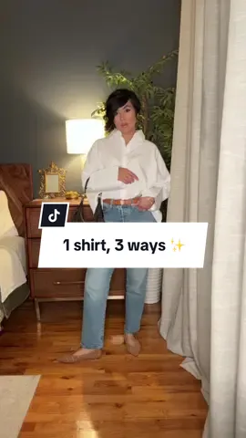 1 shirt, 3 ways. how would you style this boxy buttondown? #tiktokshop #whitebuttondown #styleinspo #outfitideas 