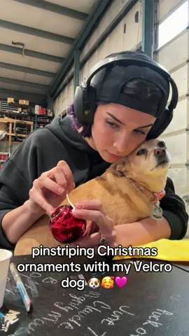 She just likes to be apart of things 🥹💜🐶 #pinstriping #pinstriper #fyp 
