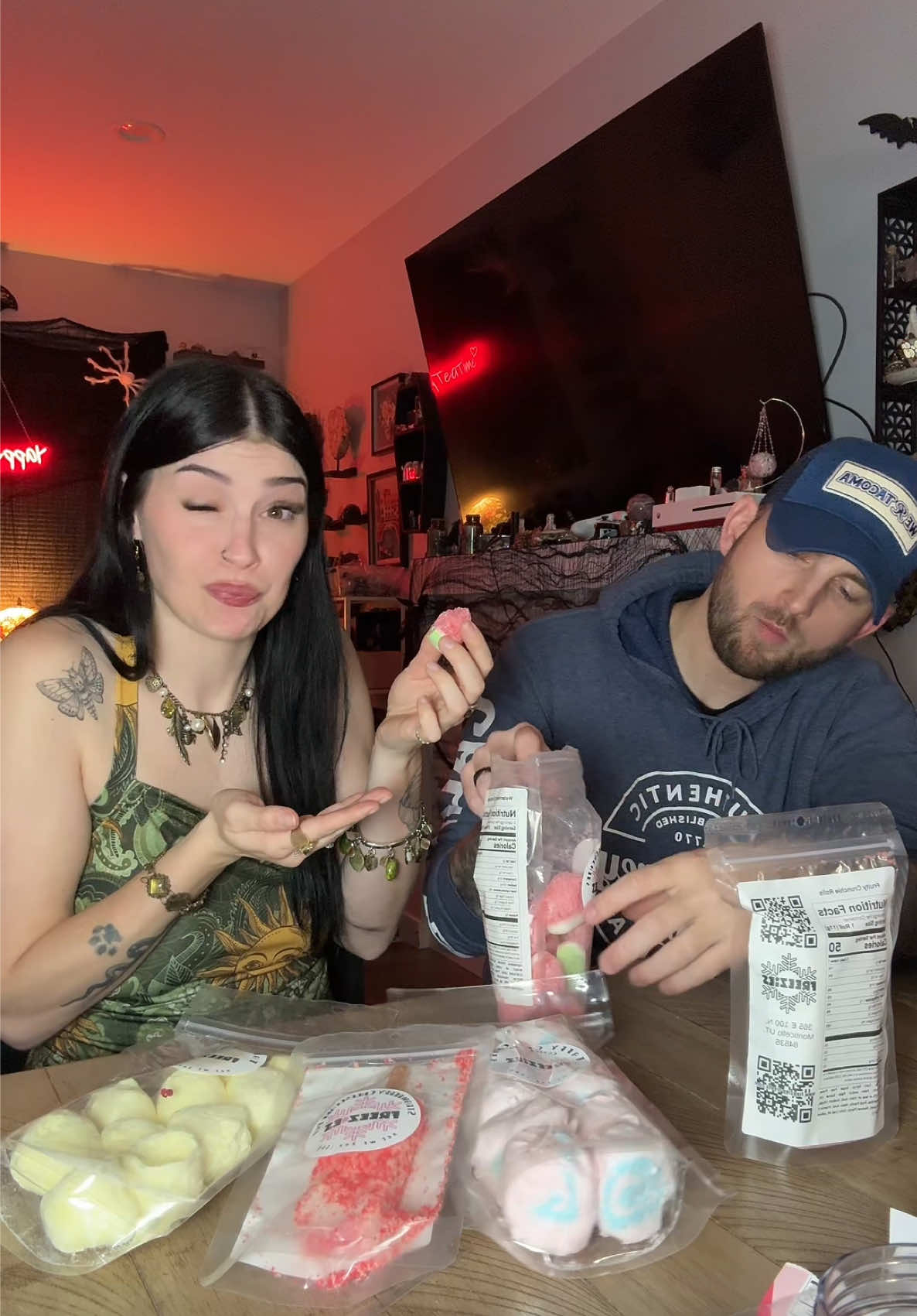FREEZE DRIED CANDY REVIEW!! With my love @Nicholas Braham From @FREEZIES-TREATS use code PBRAHAM for 10% off!!! #mysteryjewlerygirl #food #reviews #fyp #viral 