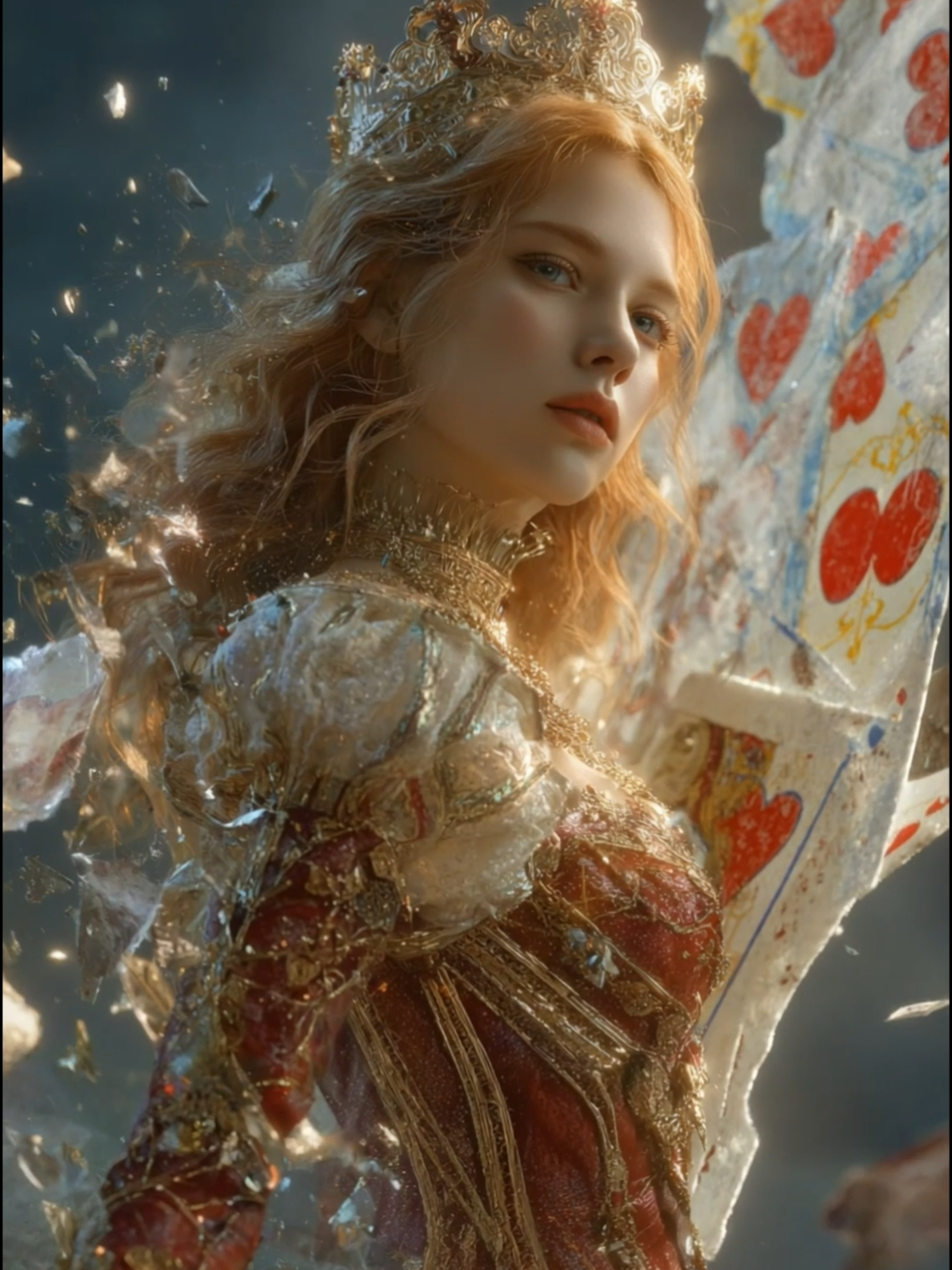 👑❤️ From the ruins of a fading card, the Queen of Hearts rises - regal, fierce, and eternal. 👑❤️ #enchantedfantasies #fantasyvibes #fyp#cards #QueenOfHearts #DarkFantasy #CrimsonQueen #MysticalCard #RegalMagic