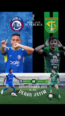 akbar bertajuk Derby Jatim Superliga akan kembali menghentak akhir pekan ini. Dua raksasa asal Jawa Timur, Arema FC dan Persebaya Surabaya, siap saling jegal dalam laga penuh gengsi di tanggal 22 November 2025 pukul 15.30 WIB. Seperti halnya El Clasico di Spanyol, Derby Jatim bukan sekadar pertandingan sepak bola — ini adalah pertarungan harga diri antar dua kota dengan sejarah dan fanatisme luar biasa. Arema FC, yang dikenal dengan julukan Singo Edan, datang dengan semangat untuk mempertahankan martabat Malang. Di sisi lain, Persebaya Surabaya, sang Bajul Ijo, bertekad menegaskan dominasinya di pentas Superliga musim ini. Atmosfer panas akan memenuhi stadion, suara ribuan suporter siap membakar semangat pemain di lapangan. Siapa yang akan keluar sebagai penguasa Jawa Timur? Semua mata akan tertuju pada satu pertandingan ini. 📅 22 November 2025 🕞 Kick-off: 15.30 WIB ⚔️ AREMA FC vs PERSEBAYA SURABAYA 🏟️ gelora Bung Tomo #derbyjatim💙💚🔥 #aremavspersebaya #superliga #sepakbolaindonesia #fypシ゚ 
