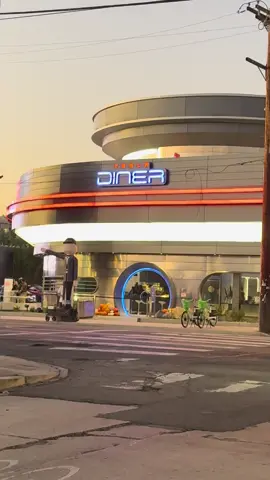 I can’t believe that this is real. A nazi saluting air sock puppet of Elon Musk in front of the failed Tesla Diner. WTF!!! 🤣 