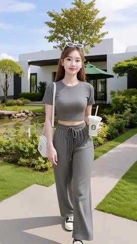 Bộ quần áo thun tăm cộc tay nữ