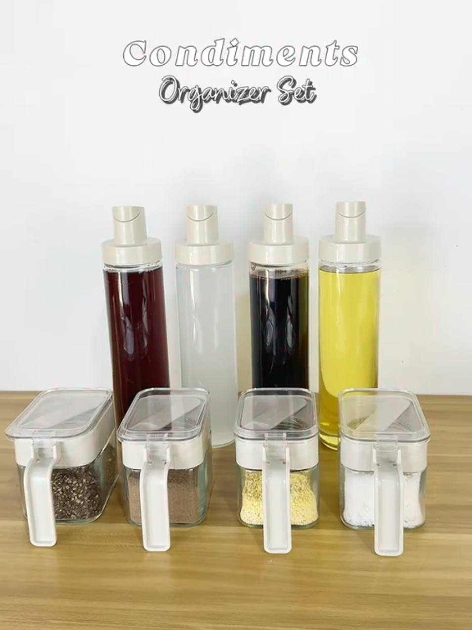 Sobrang ganda ng Condiments Organizer Set na to anlinis tignan at automatic lid opening na sulit na sulit talaga! 😍🥰 #condimentsbottle #condiments #oilbottle #glassbottle #kitchenessentials 