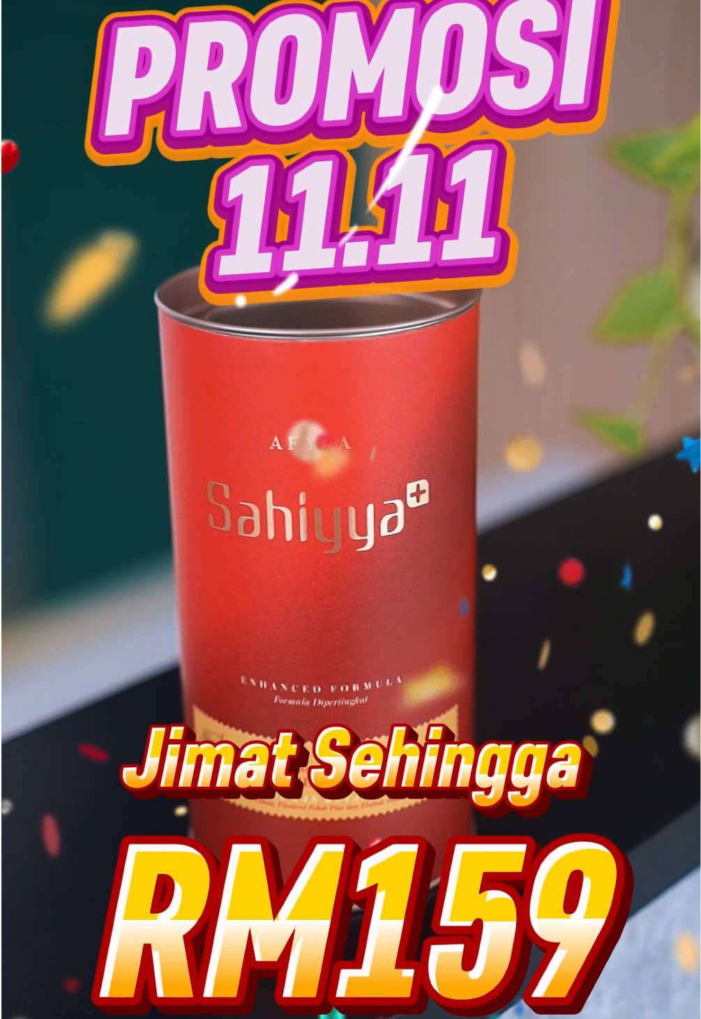 Promosi Sahiyya plus RM159 shj🎉 Formulasi baharu kesan 50x ganda antioksida yg lebih baik kesannya. Jom join preorder drpd 7hb-12hb. #3serangkai #buahpinggang #afyaasahiyyaplus #revolusialirandarahanda 